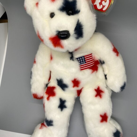 Ty Beanie Buddies 1998 Glory Red White Blue Stars Patriotic Bear - Picture 5 of 10